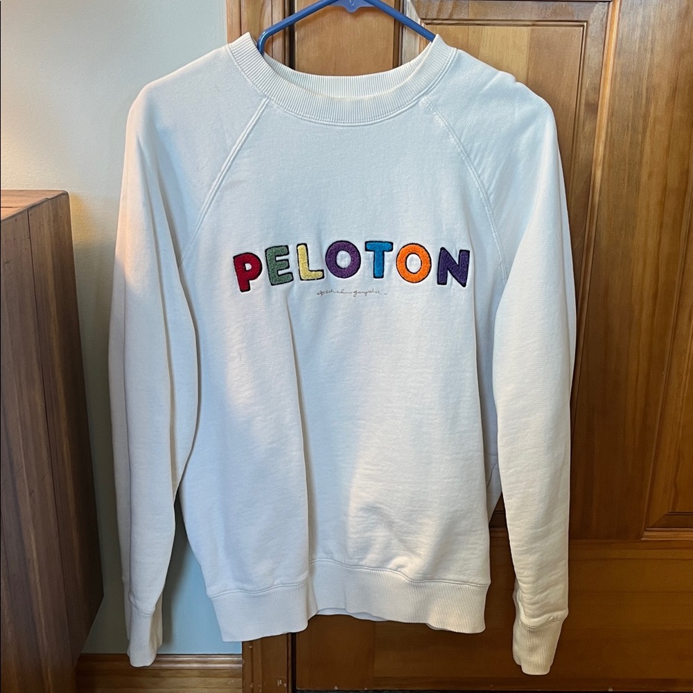 Peloton White Sweatshirt with Multicolor Embroidered Logo